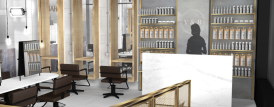 Designs for the waiting and reception area for a salon